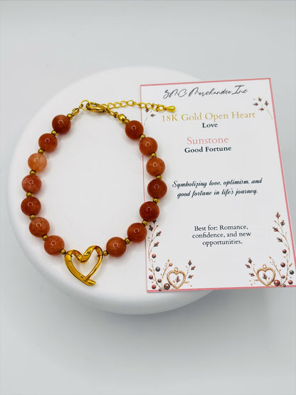 18K Gold Open Heart Sunstone Bracelet (Electroform Heart)
