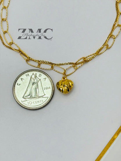 18K Gold Paperclip Double with Heart Charm Bracelet
