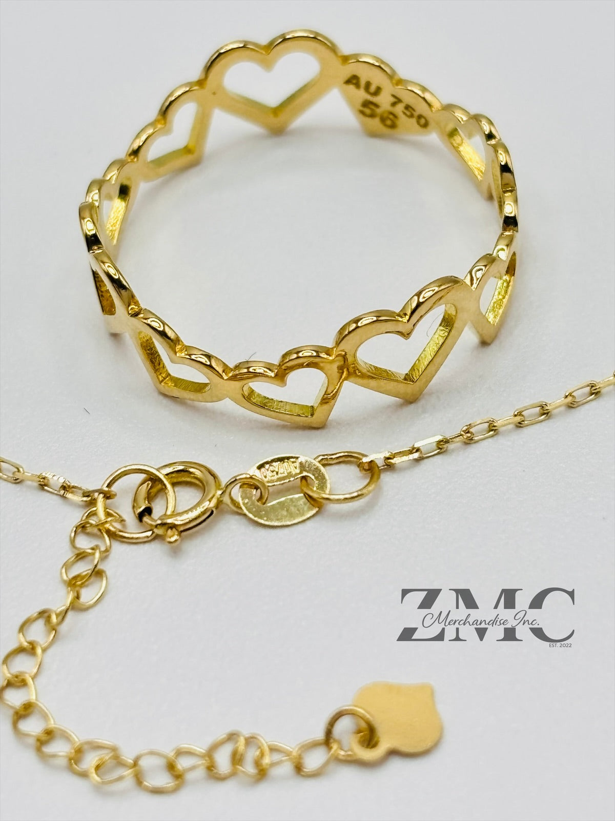 18K Gold Open Heart Ring and Bracelet Set