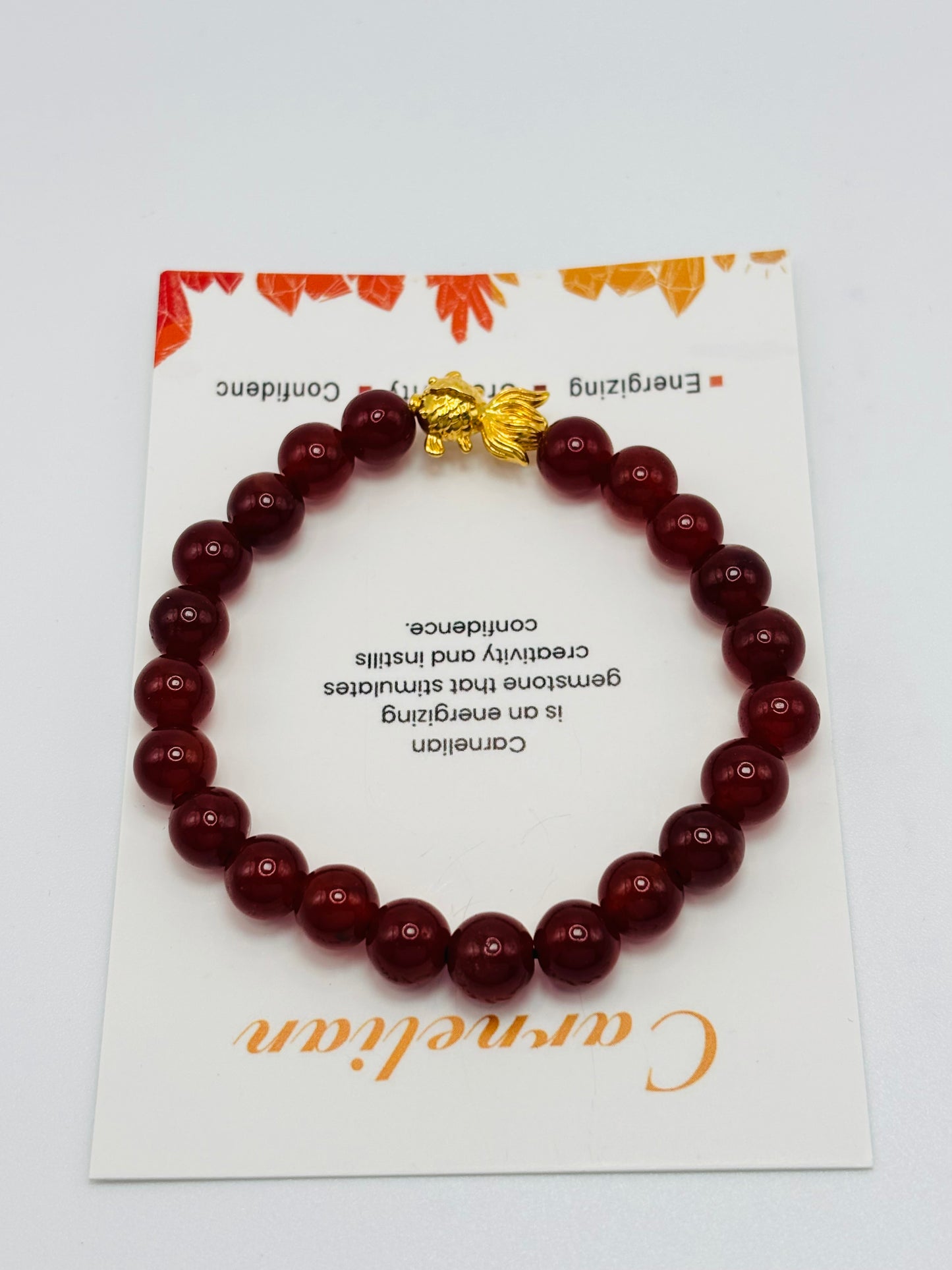 18K Gold Lucky Koi Fish Bracelet Carnelian Stone ( Hollow Empty Inside)