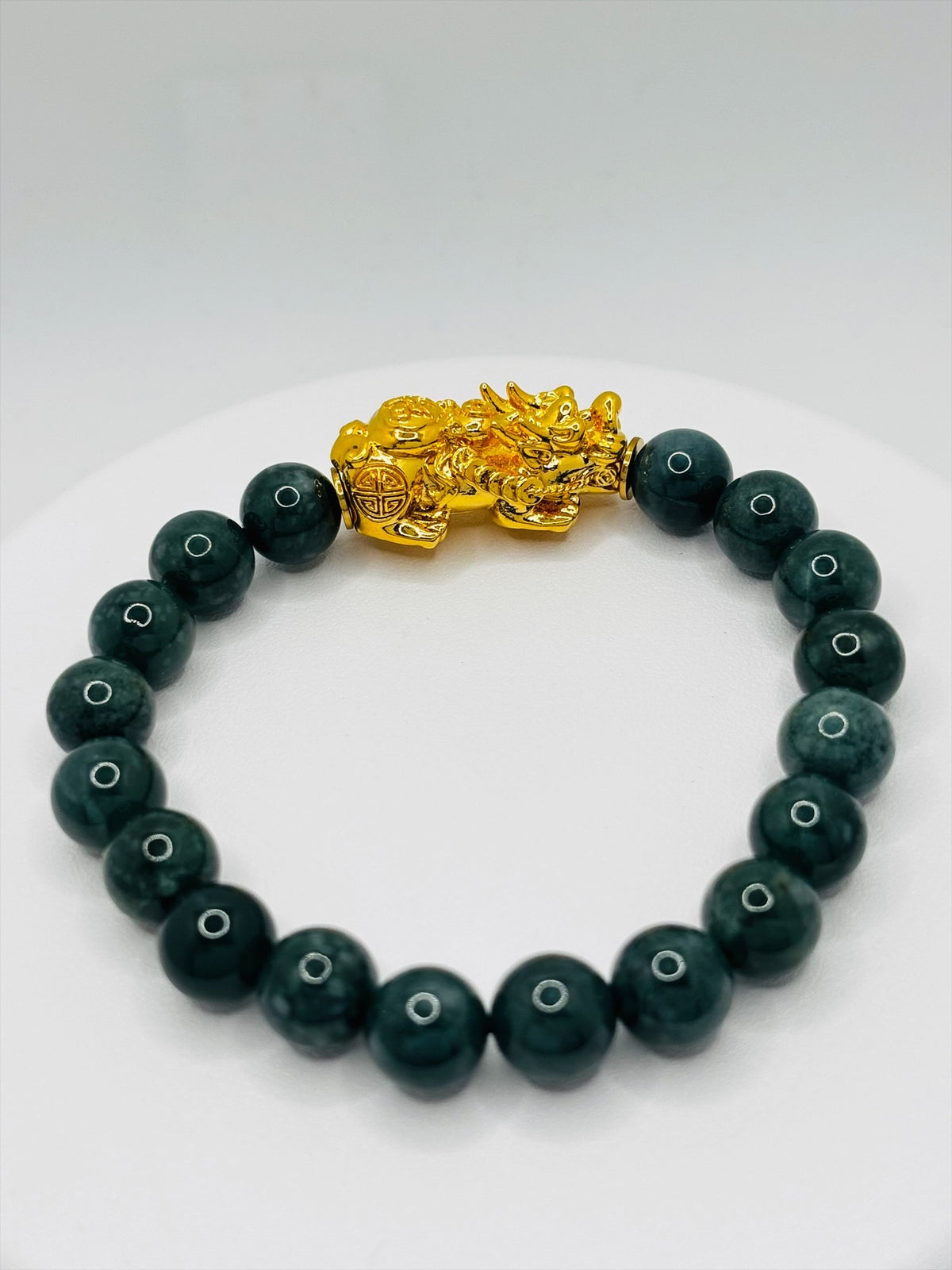 18K Gold Lucky Piyao/ Pi Xiu Green Jade Bracelet( Hollow Empty Inside) XXL PIYAO