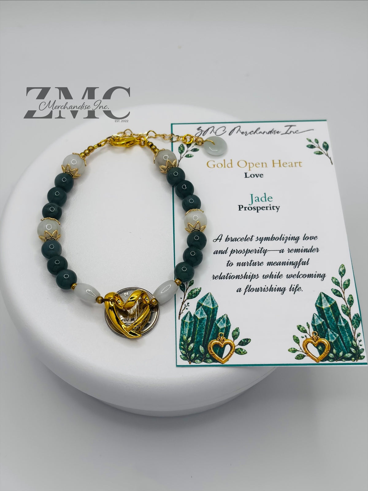 18K Gold Open Heart Jade Bracelet (Electroform Heart)