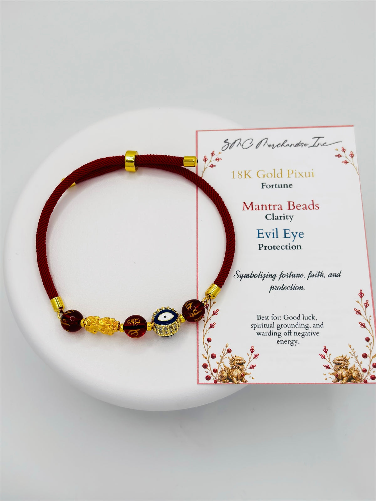 18K Gold Lucky Piyao/ Pi Xiu Evil Eye Mantra String Bracelet ( Hollow Empty Inside) Small