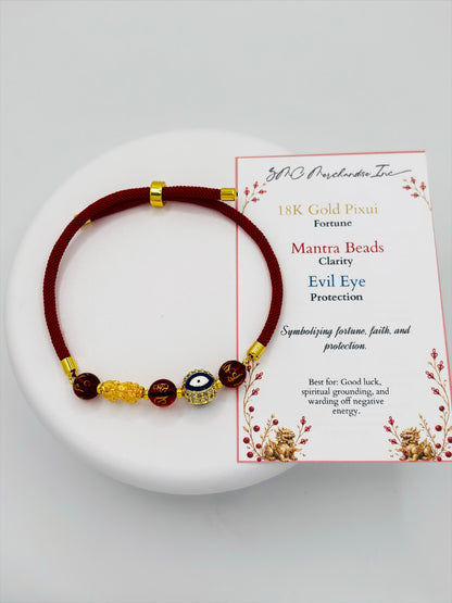 18K Gold Lucky Piyao/ Pi Xiu Evil Eye Mantra String Bracelet ( Hollow Empty Inside) Small