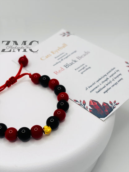 18K Gold Cats Eye Ball Baby/Kids Red & Black Stone Bracelet