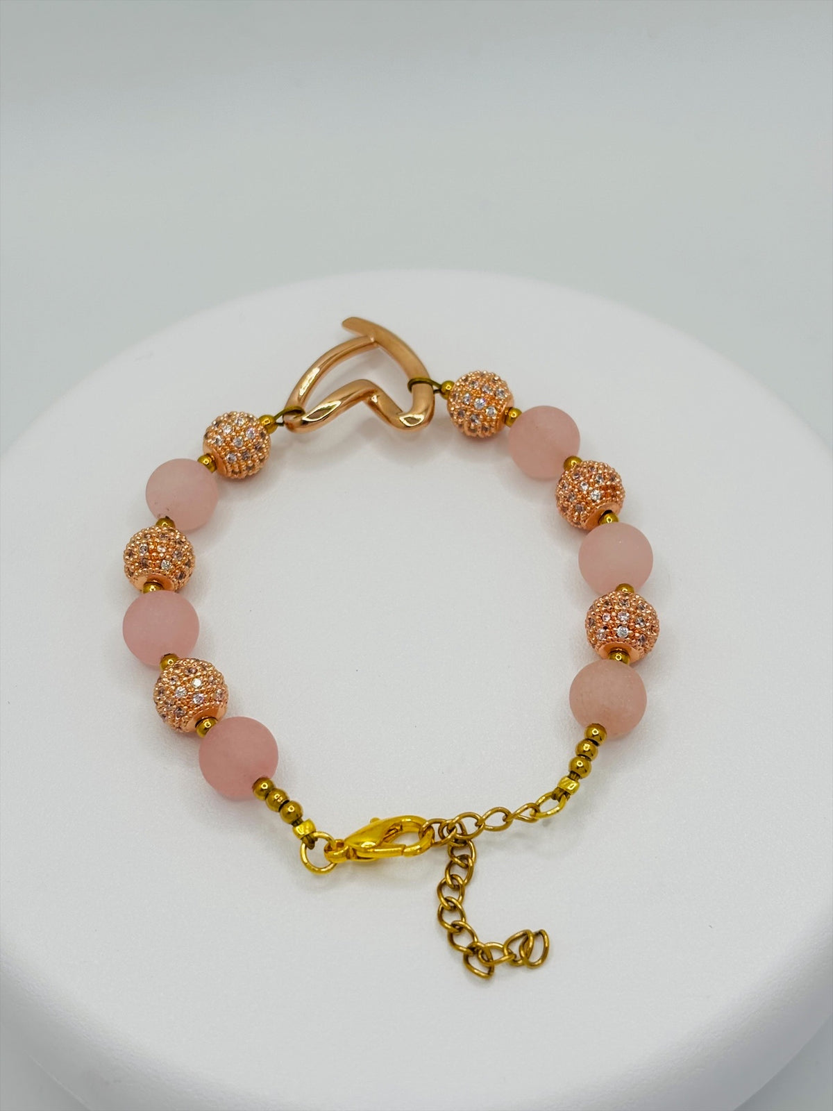 18K Rose Gold Open Heart Rose Quartz Bracelet (Electroform Heart)
