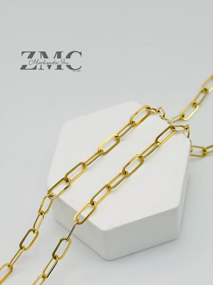 18K Gold Paperclip with Heart and Ball Charm Necklace