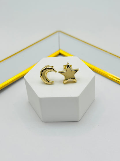 18K Gold Moon & Star Earrings