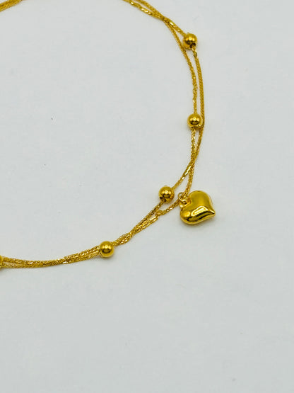 18K gold Double Bracelet with Heart Charm Bracelet