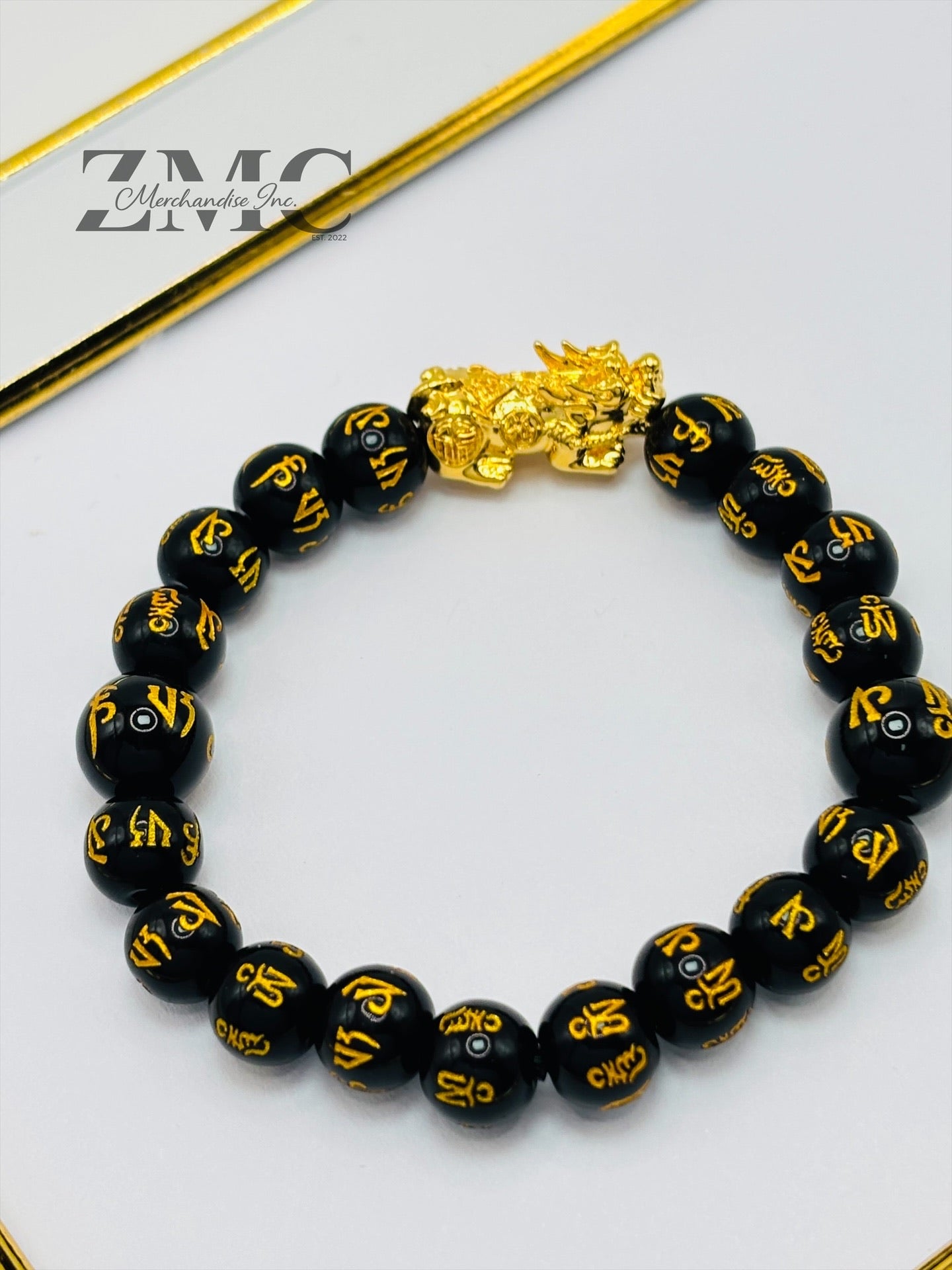 18K Gold Lucky Piyao/ Pi Xiu  Bracelet Black Mantra ( Hollow Empty Inside) Large