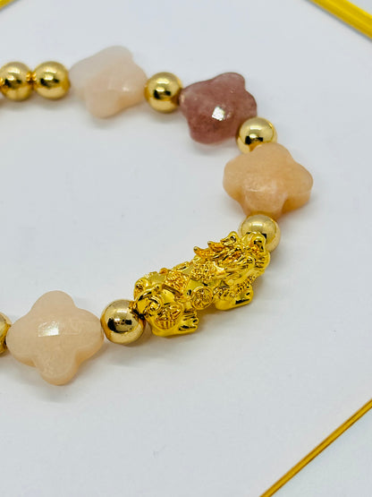 18K Gold  Lucky Piyao/ Pi Xiu Clover Bracelet  ( Hollow Empty Inside) Large Size