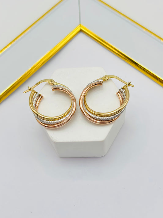 K18 Japan Gold Tri-Color Loop Earrings
