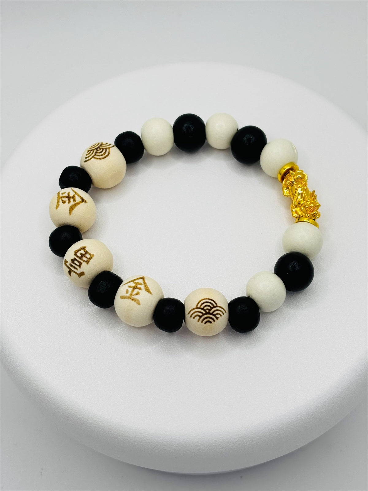 18K Gold Piyao /Pi Xiu Prosperity Wooden Beads Bracelet (Hollow Empty Inside) – MEDIUM PIYAO
