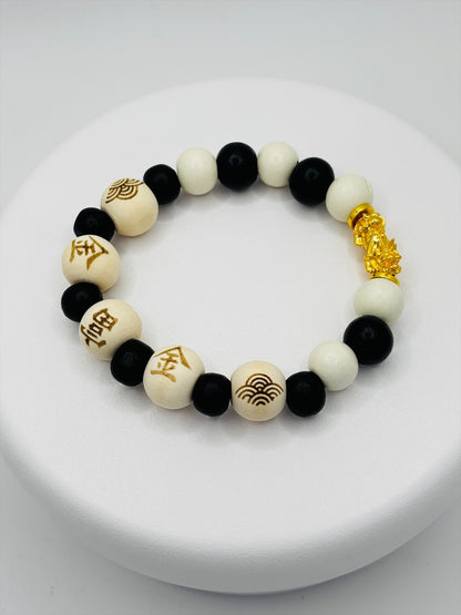 18K Gold Piyao /Pi Xiu Prosperity Wooden Beads Bracelet (Hollow Empty Inside) – MEDIUM PIYAO