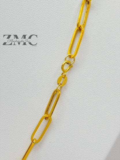 18K Gold Paperclip with Padlock and Heart Attached Necklace