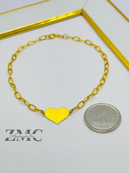 18K Gold Paperclip with Attached Heart Bracelet