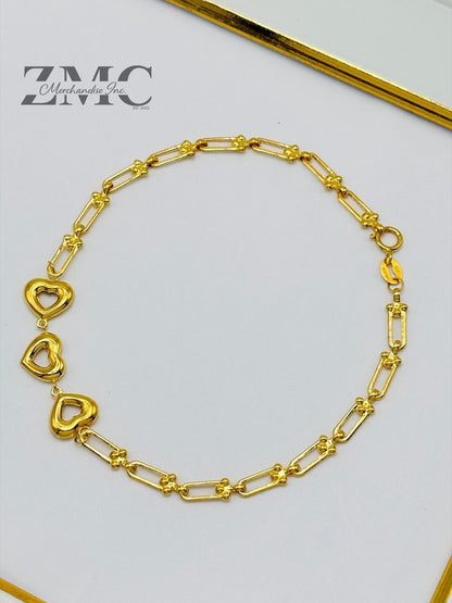 18K Gold 3 Hearts Flat Hardware Bracelet