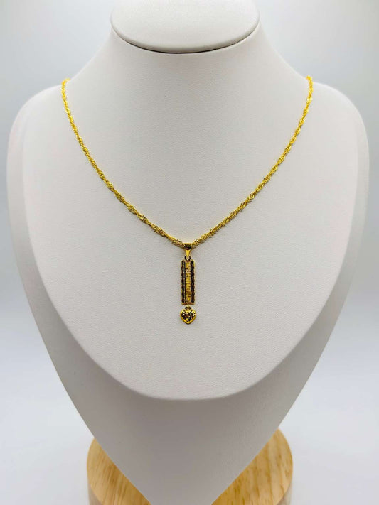 18K Gold Twisted Chain with Long Heart Pendant Necklace Set