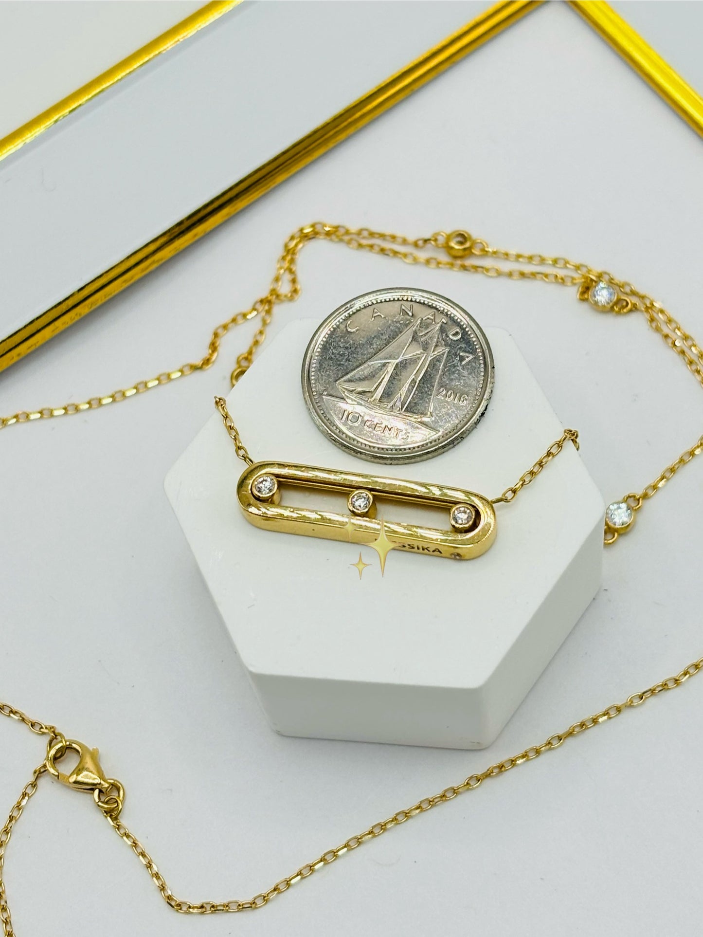 18K Gold Attached Stone Necklace with Stone