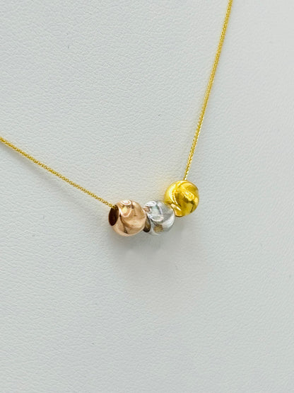 18K Gold Foxtail with Tri-color Catseye Ball Necklace