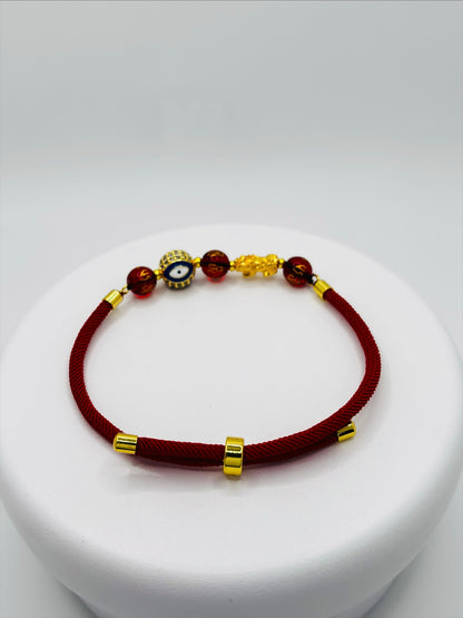 18K Gold Lucky Piyao/ Pi Xiu Evil Eye Mantra String Bracelet ( Hollow Empty Inside) Small