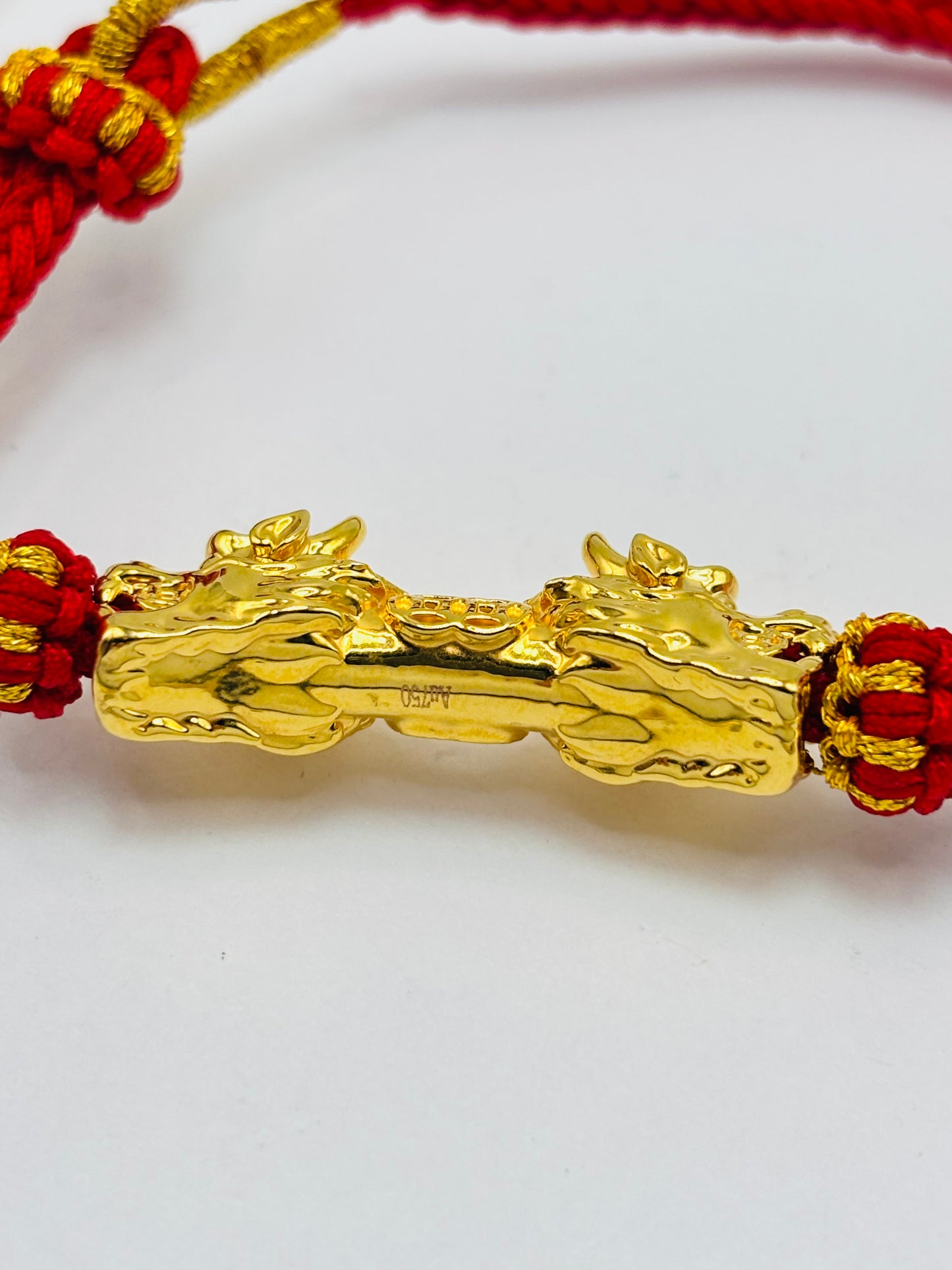 18K Gold Lucky Dragon Bracelet Red String( Hollow Empty Inside) XXL