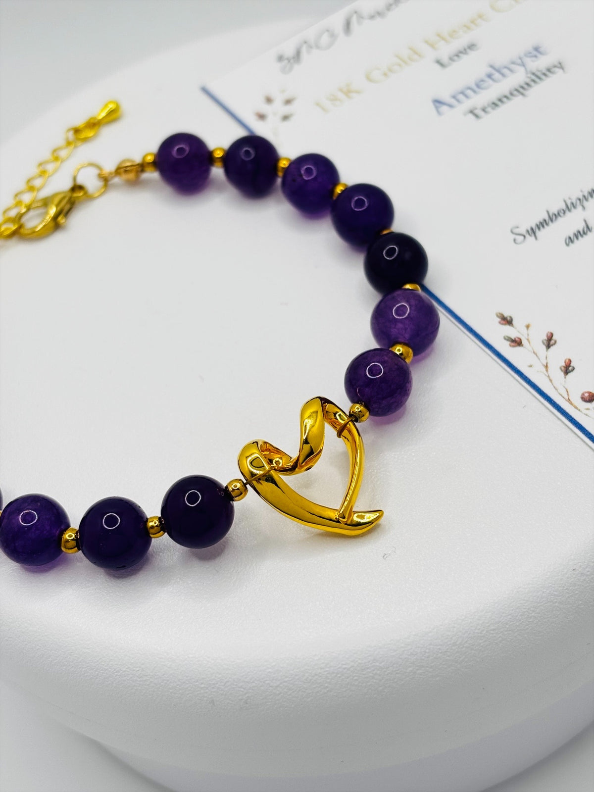 18K Gold Open Heart Amethyst Bracelet (Electroform Heart)