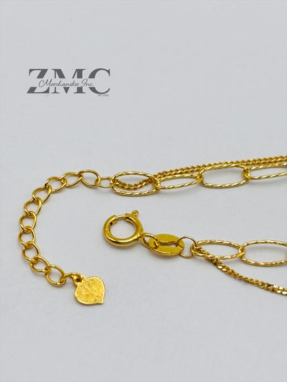 18K Gold Paperclip Double with Heart Charm Bracelet