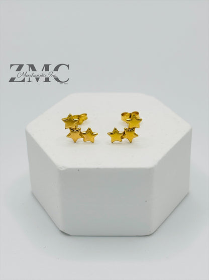 18K Gold 3 Star Earrings
