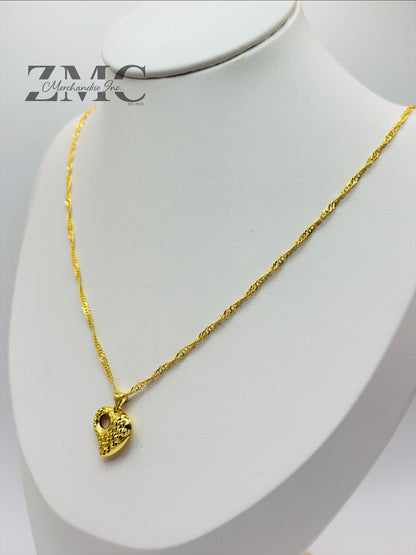 18K Gold Diamond Cut Heart Necklace