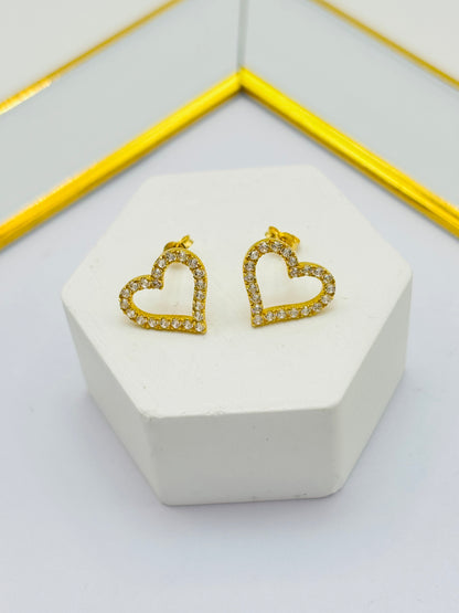 18K Gold Heart Stone Earrings