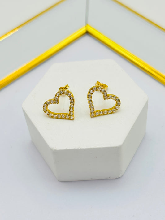 18K Gold Heart Stone Earrings