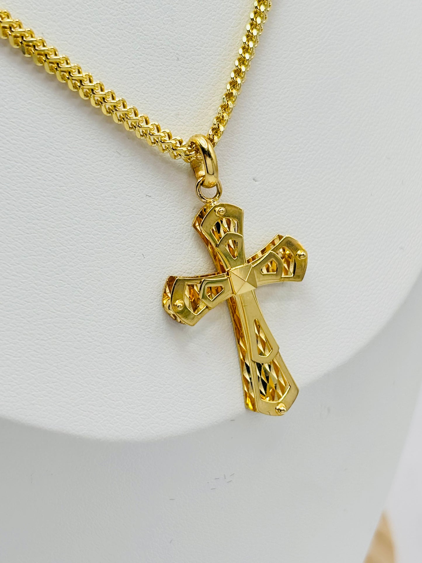18K Gold Back to Back Cross Necklace