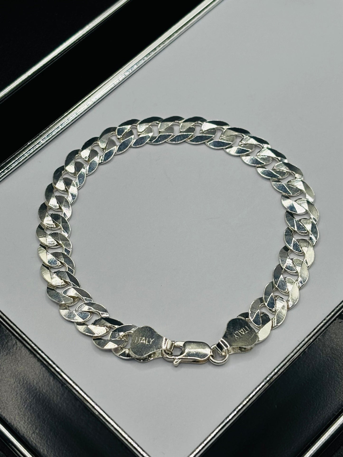 S925 Silver Flat Curb Cuban Bracelet