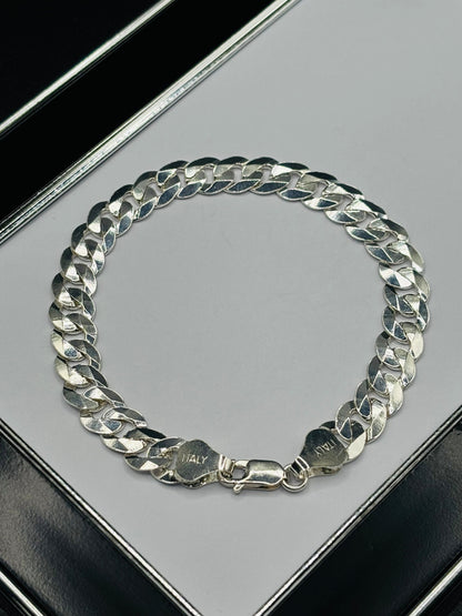 S925 Silver Flat Curb Cuban Bracelet