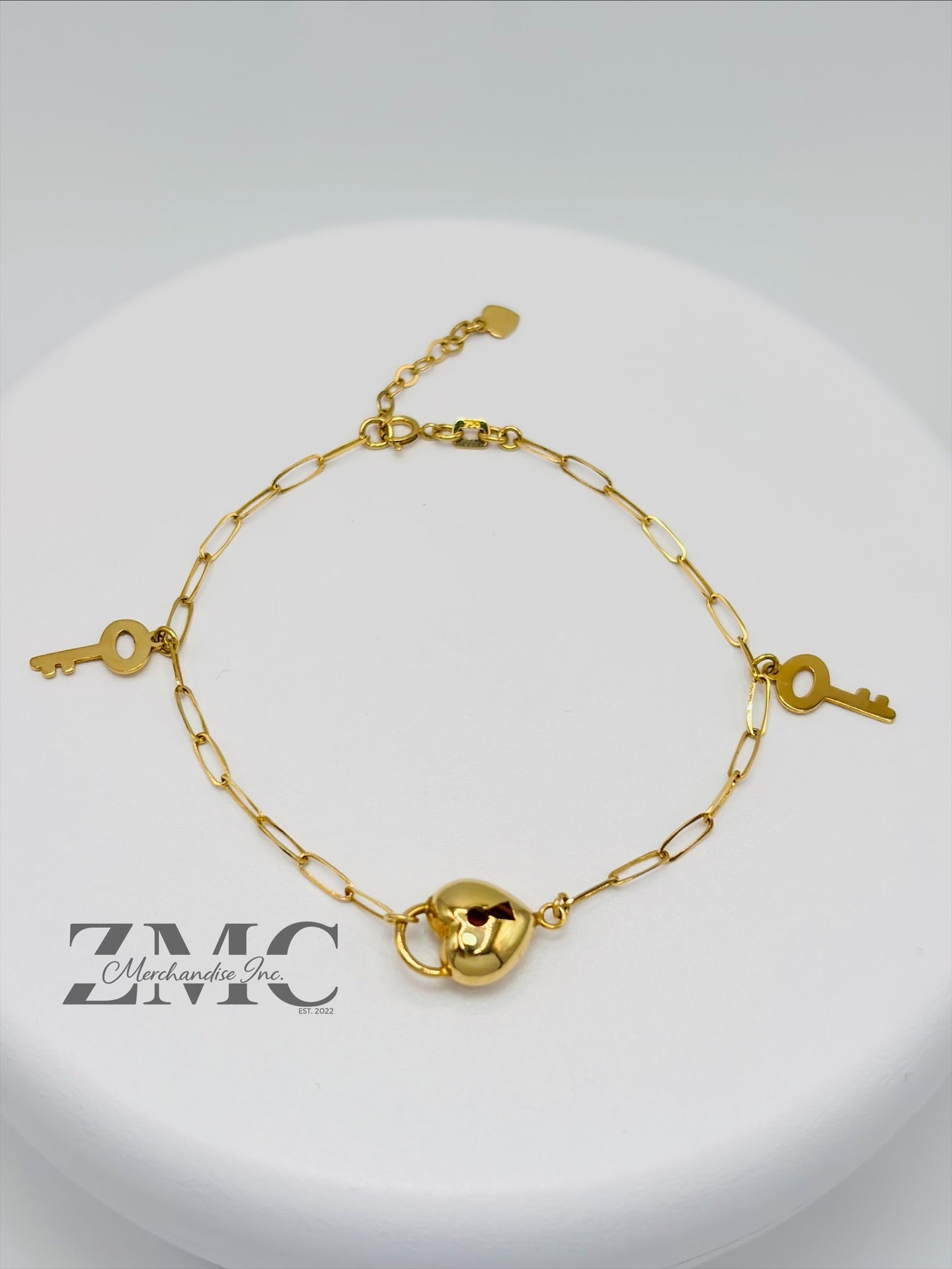 18K Gold Heart and Key Bracelet
