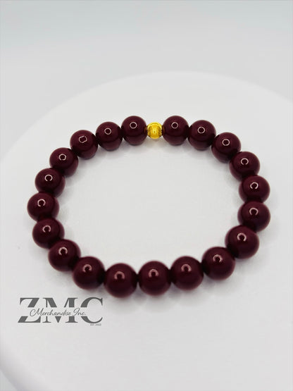 18K Gold Cats Eye Ball with Burgundy Wine Stone