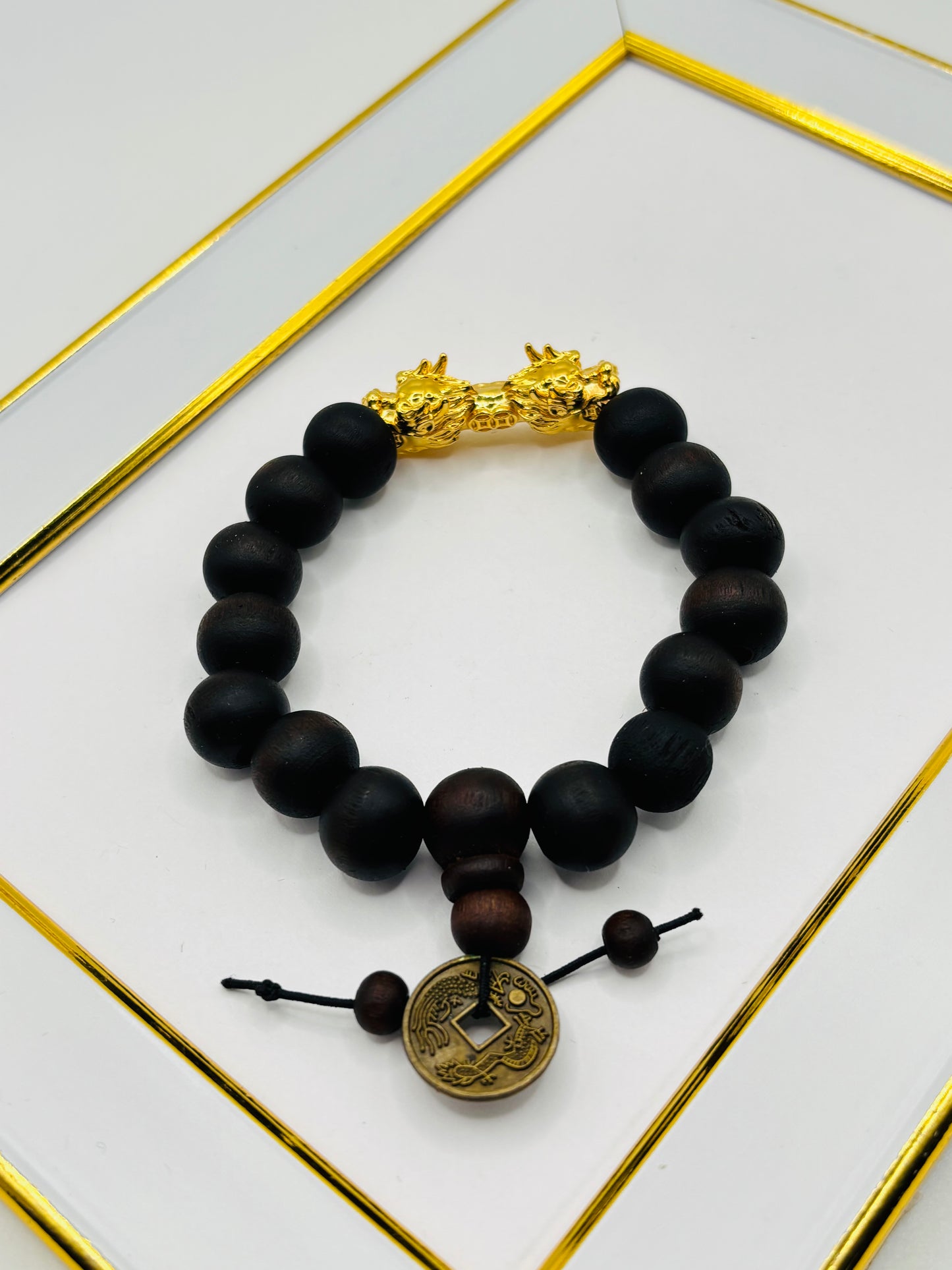 18K Gold Lucky Dragon Wood Stone ( Hollow Empty Inside) XXL