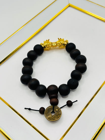 18K Gold Lucky Dragon Wood Stone ( Hollow Empty Inside) XXL