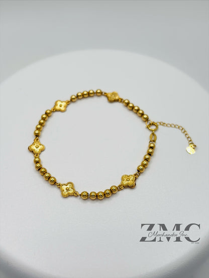 18K Gold Clover Ball Braclet
