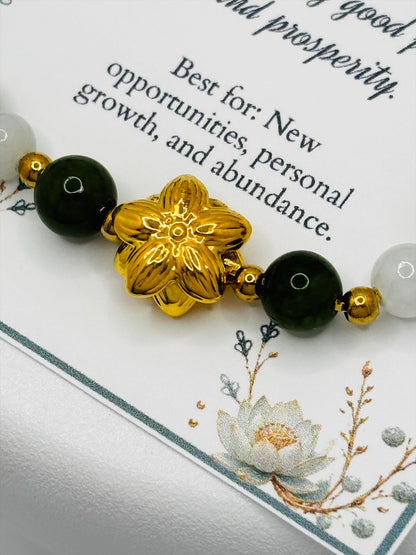 18K Gold Lucky Lotus Jade Bracelet ( Hollow Empty Inside)