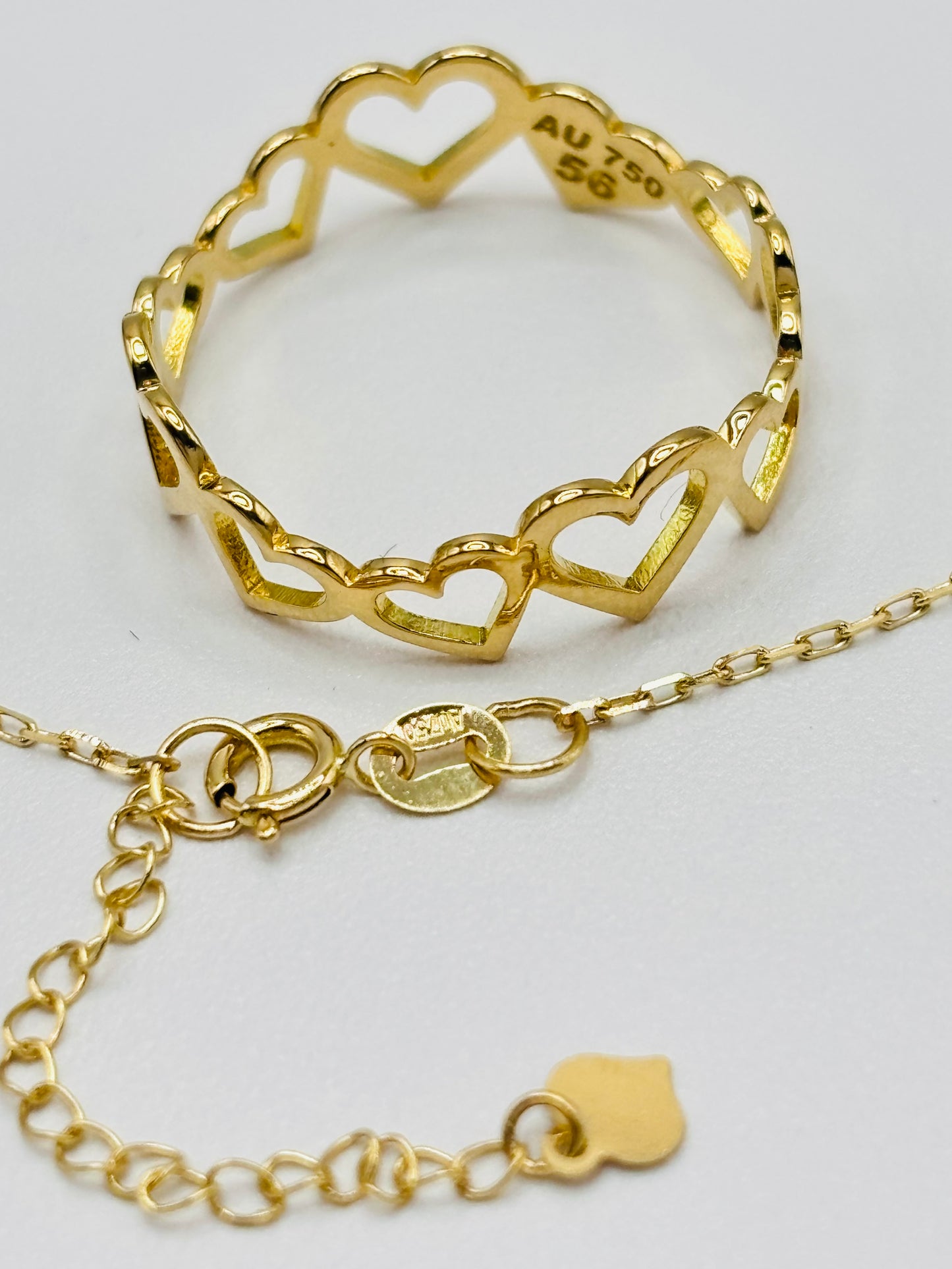 18K Gold Open Heart Ring and Bracelet Set