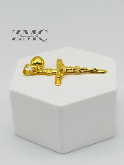 18K Gold Cross Heart Pendant