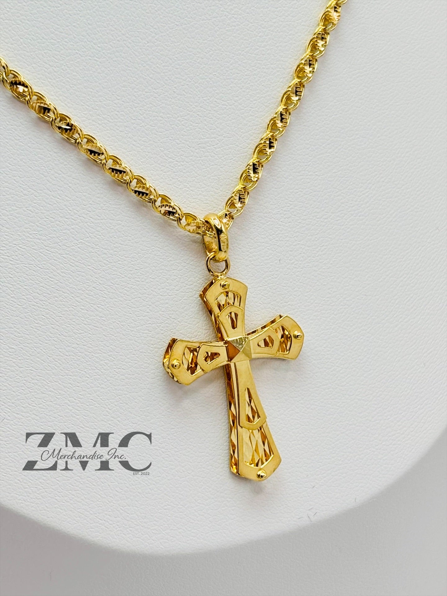 18K Gold Slim Damascus Cross Necklace