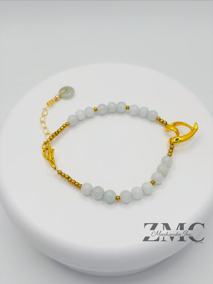 18K Gold Open Heart Jade Bracelet (Electroform Heart)