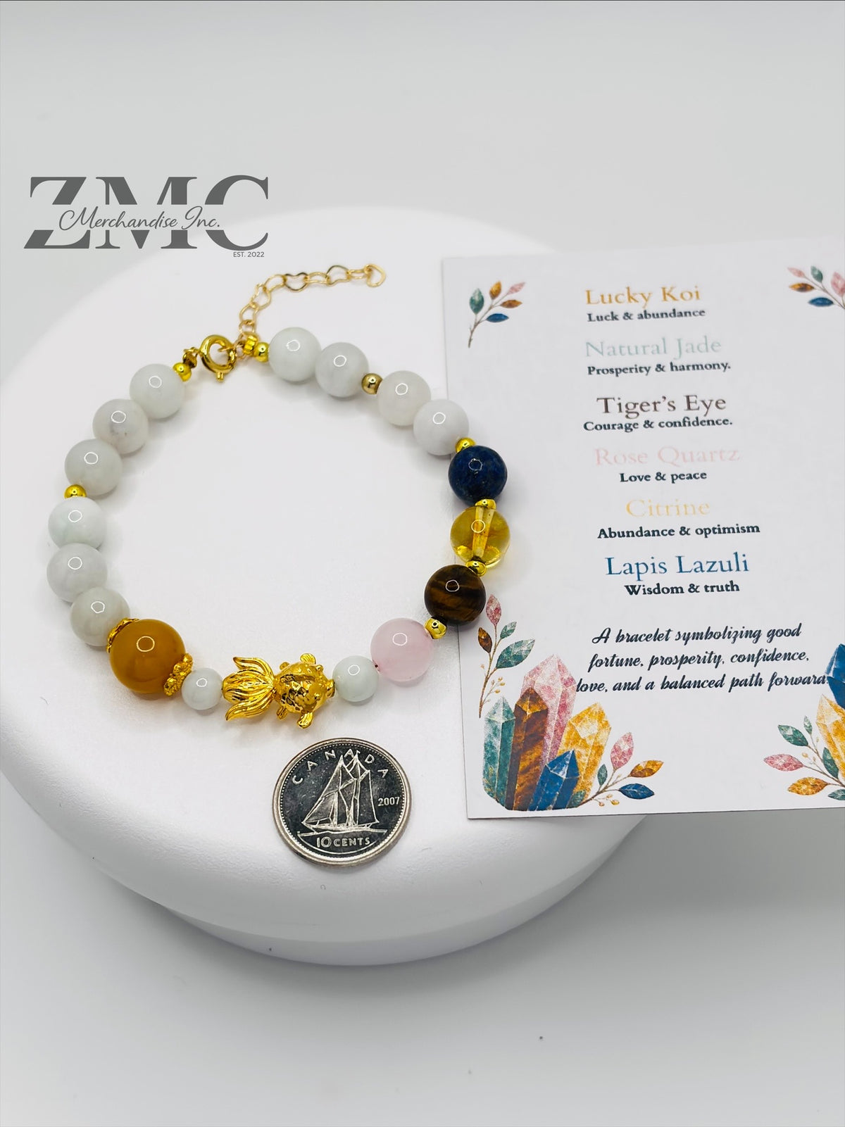18K Gold Lucky Koi Fish Bracelet Mix Lucky Stone ( Hollow Empty Inside)