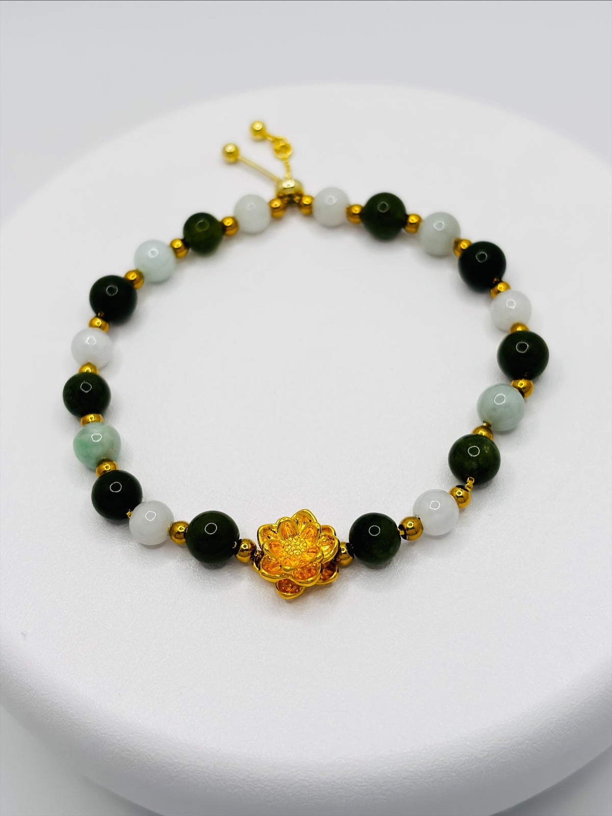 18K Gold Lucky Lotus Jade Bracelet ( Hollow Empty Inside)