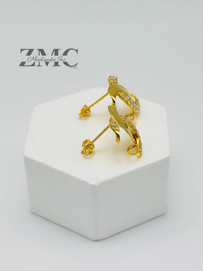 18K Gold C with Stone Earrings