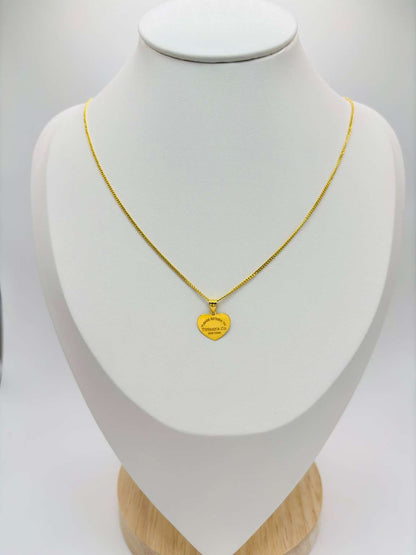 18K Gold Curb Chain with Heart Pendant Set