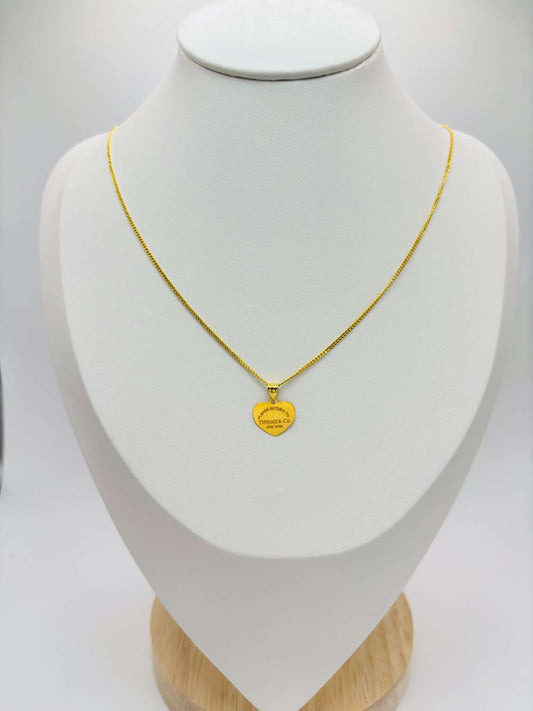18K Gold Curb Chain with Heart Pendant Set